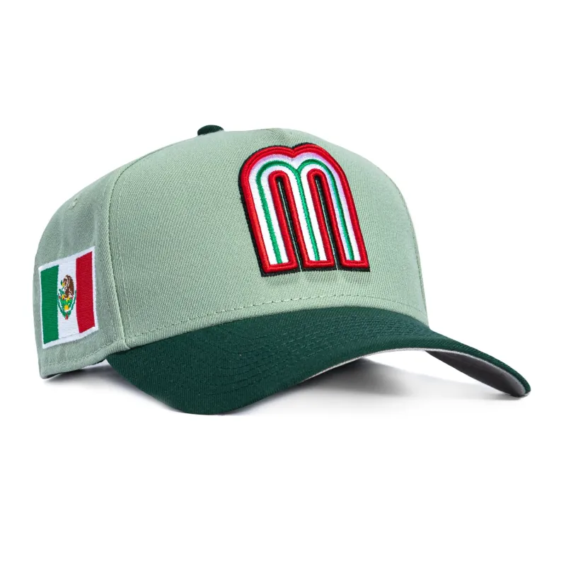 New Era 9Forty A-Frame Mexico World Baseball Classic Mexico Flag Patch Snapback Hat - Everest Green, Green sold by Hat Club