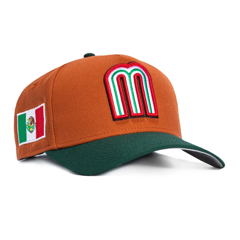 New Era 9Forty A-Frame Mexico World Baseball Classic Mexico Flag Patch Snapback Hat - Burnt Orange, Green sold by Hat Club