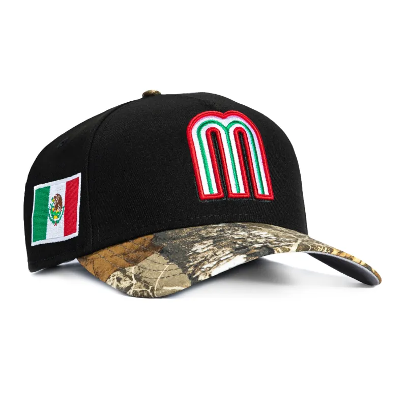 New Era 9Forty A-Frame Mexico World Baseball Classic Mexico Flag Patch Snapback Hat - Black, Realtree sold by Hat Club