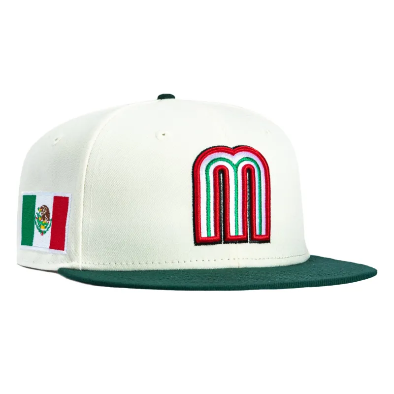 New Era 59Fifty Mexico World Baseball Classic Mexico Flag Patch Hat - White, Green made by Hat Club