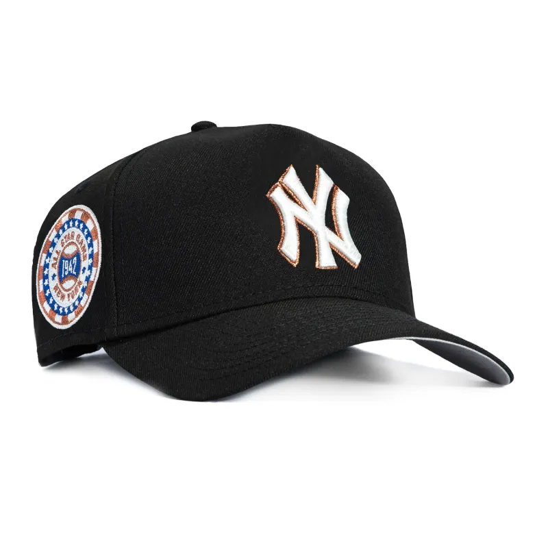 New Era 9Forty A-Frame New York Yankees 1942 All Star Game Patch Snapback Hat - Black, Ivory, Metallic Copper made by New Era