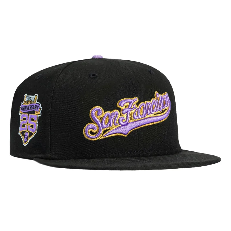 New Era 59Fifty San Francisco Giants 25th Anniversary Patch Script Hat - Black, Lavender, Metallic Gold sold by Hat Club