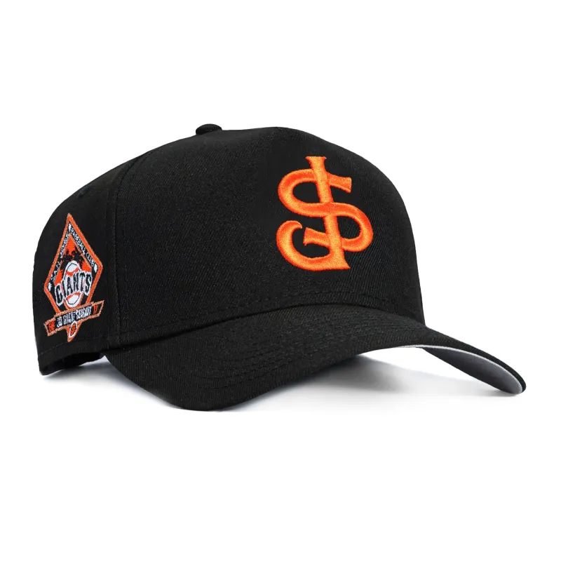 New Era 9Forty A-Frame San Jose Giants 30th Anniversary Patch Snapback Hat - Black, Orange sold by Hat Club