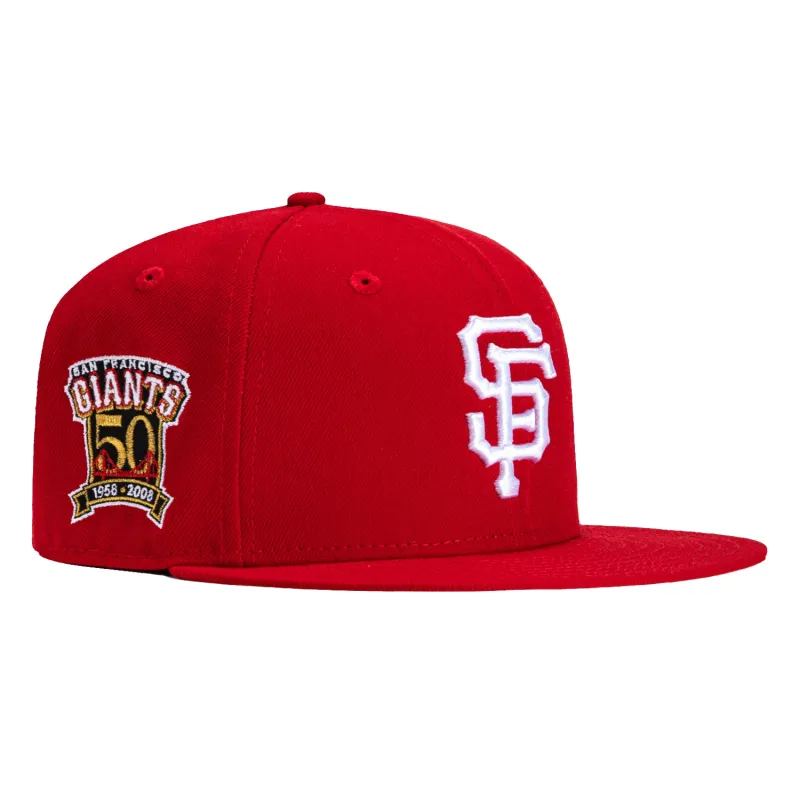 New Era 59Fifty San Francisco Giants 50th Anniversary Patch Hat - Red, White made by Hat Club