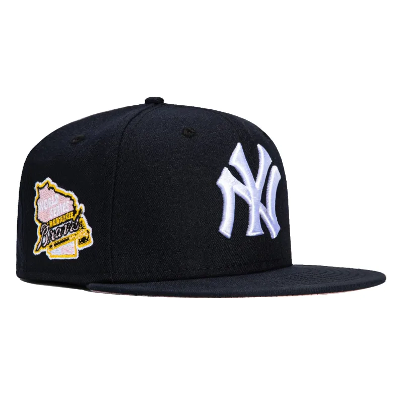 New Era 59Fifty New York Yankees 1957 World Series Patch Pink UV Hat - Navy sold by Hat Club
