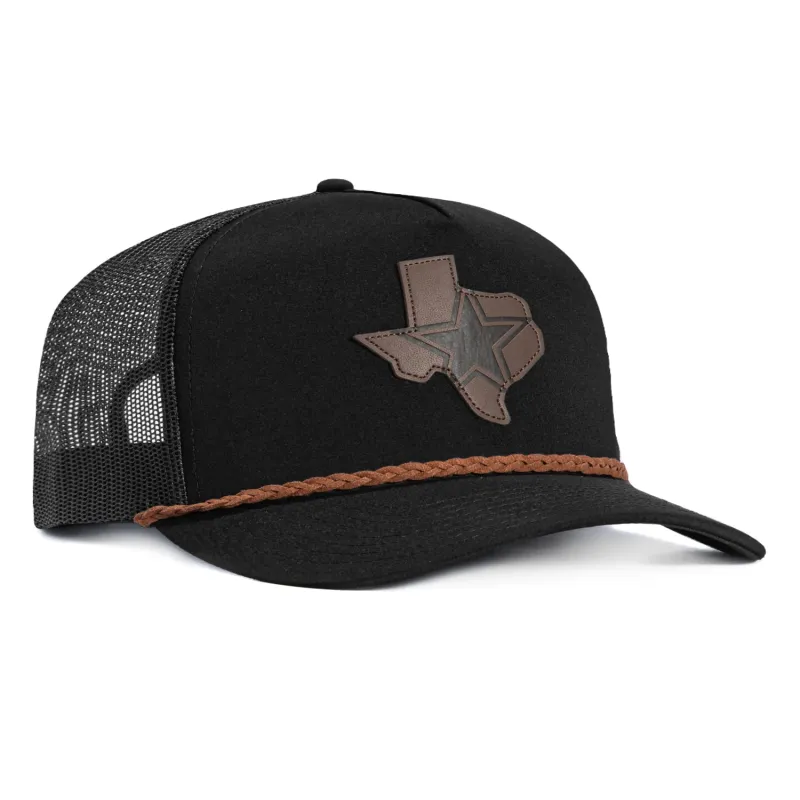 Hooey Brand Dallas Cowboys State Trucker Snapback Rope Hat - Black made by Hat Club