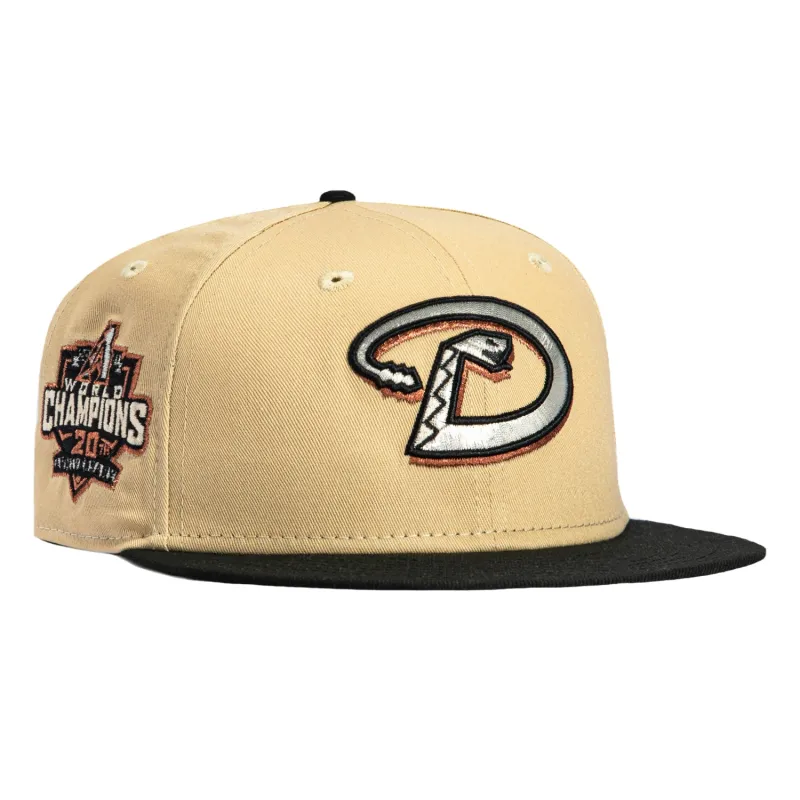 New Era 59Fifty Arizona Diamondbacks 20th Anniversary Championship Patch D Hat - Tan, Black, Metallic Silver sold by Hat Club