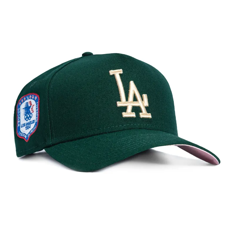 New Era 9Forty A-Frame Los Angeles Dodgers 1984 Olympic Stadium Patch Pink UV Snapback Hat - Green, Ivory sold by Hat Club