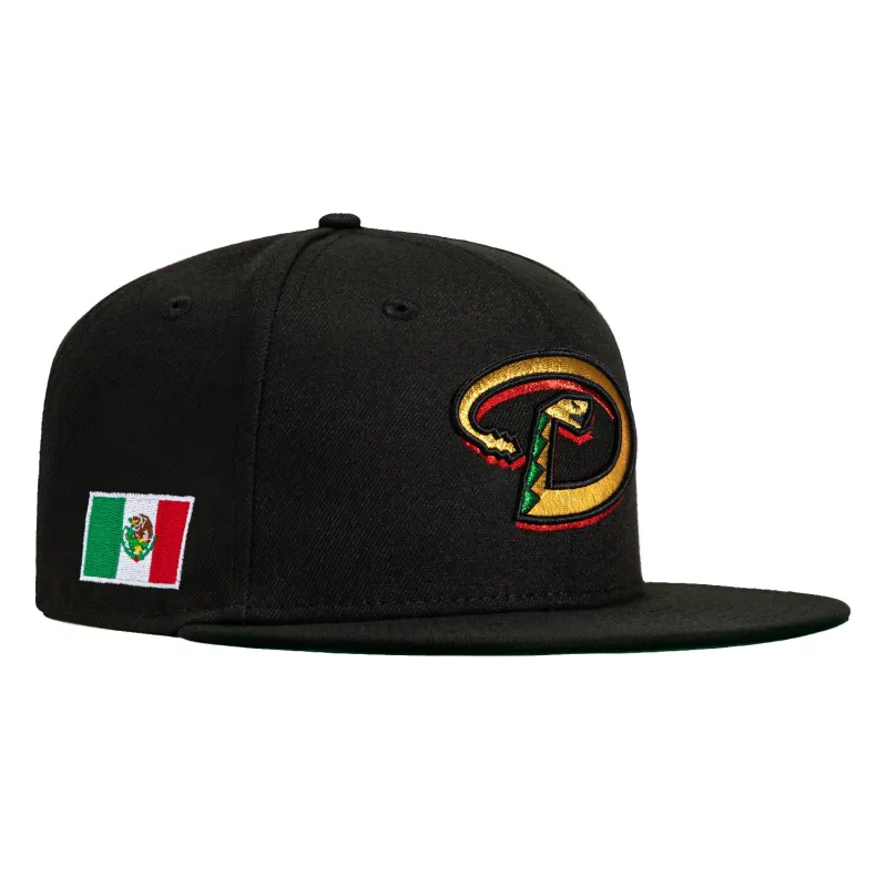 New Era 59Fifty Arizona Diamondbacks Mexico Flag Patch D Hat - Black, Green, Red, Metallic Gold sold by Hat Club