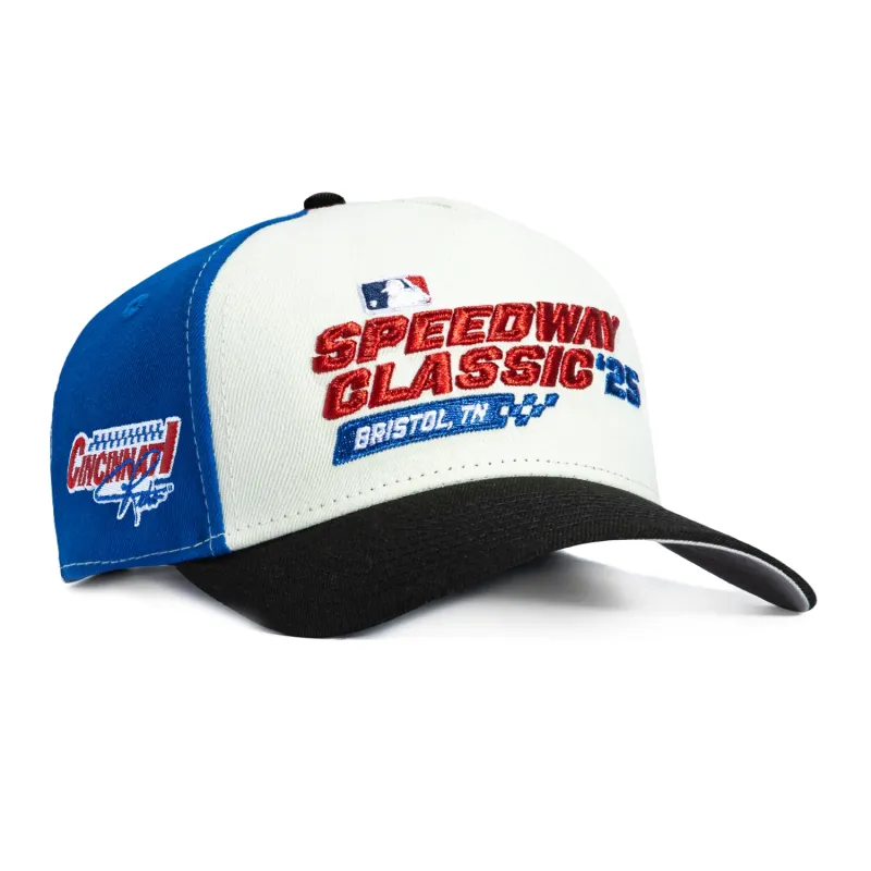 New Era 9Forty A-Frame M- Crown Cincinnati Reds 2025 Speedway Classic Patch Snapback Trucker Hat - White, Red, Black made by New Era