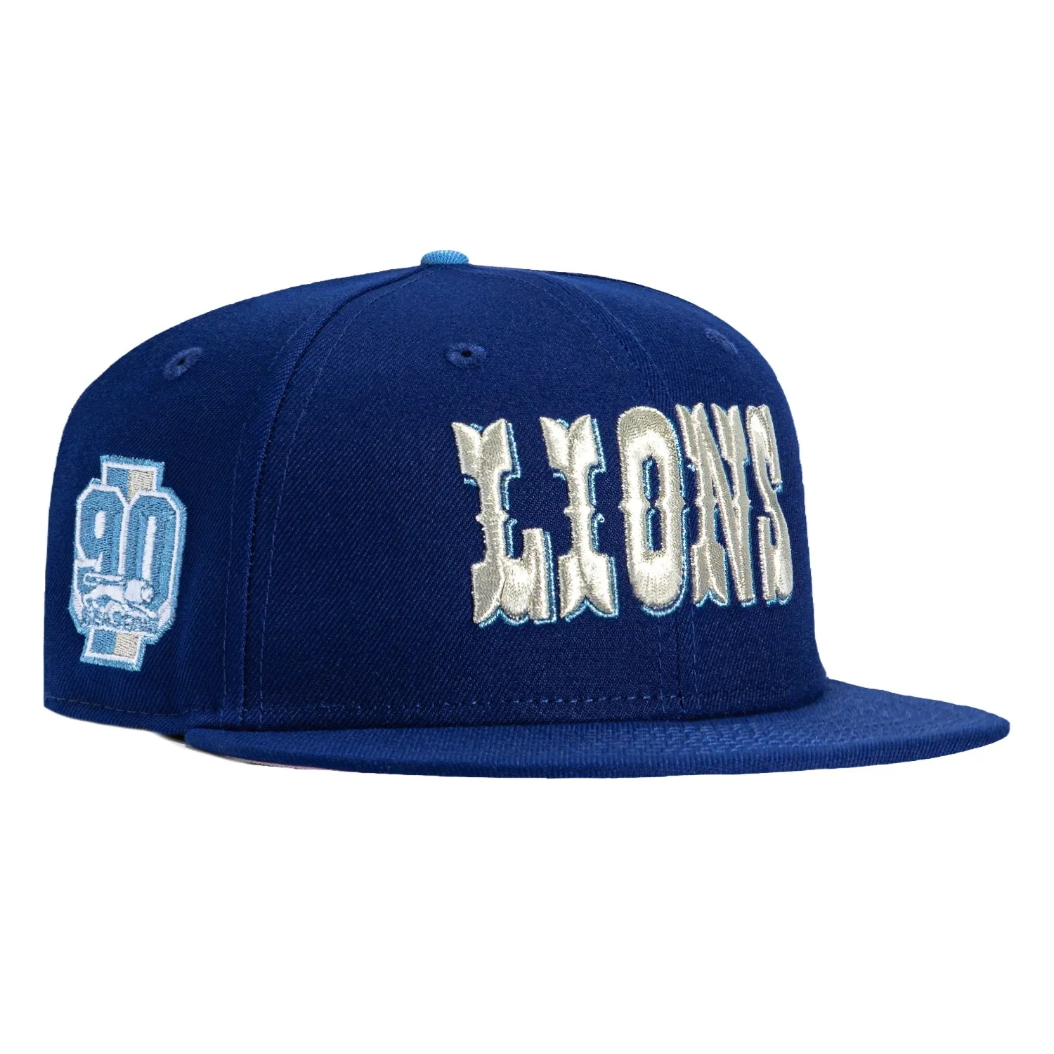 New Era 59Fifty Detroit Lions 90th Anniversary Patch Word Pink UV Hat - Royal, Light Blue sold by Hat Club