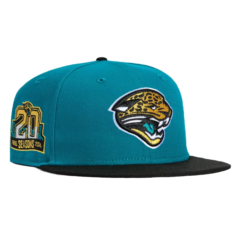 New Era 59Fifty Jacksonville Jaguars 20th Anniversary Patch Pink UV Hat - Teal, Black sold by Hat Club