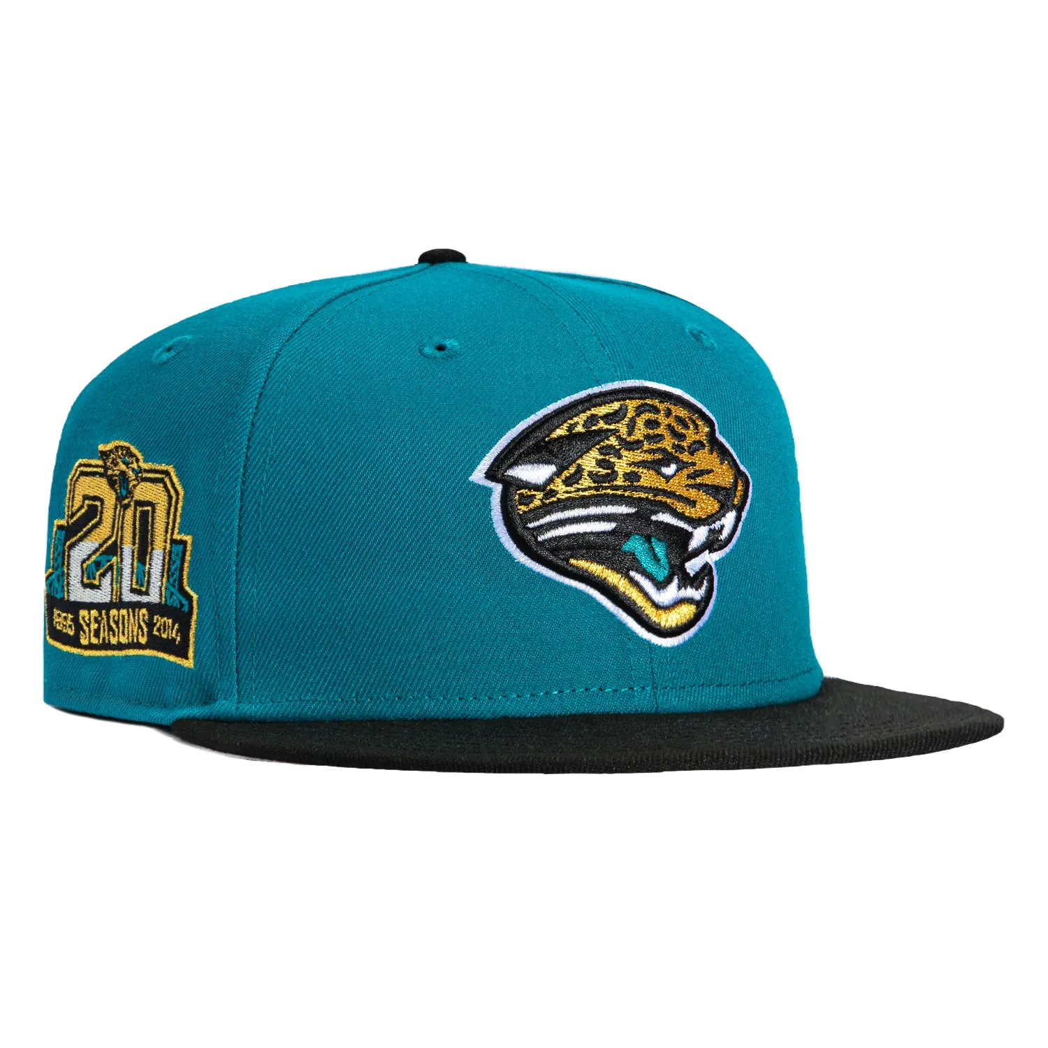 New Era 59Fifty Jacksonville Jaguars 20th Anniversary Patch Pink UV Hat - Teal, Black sold by Hat Club