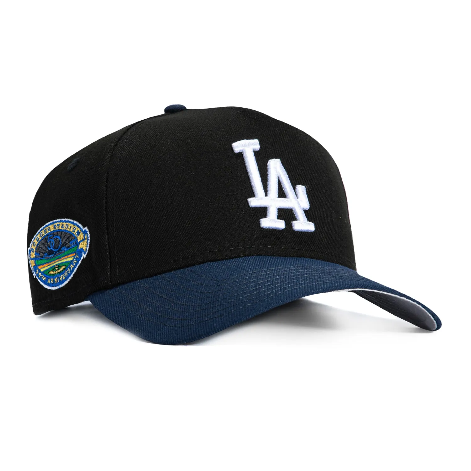 New Era 9Forty A-Frame Los Angeles Dodgers 50th Anniversary Stadium Patch Snapback Hat - Black, Navy sold by Hat Club