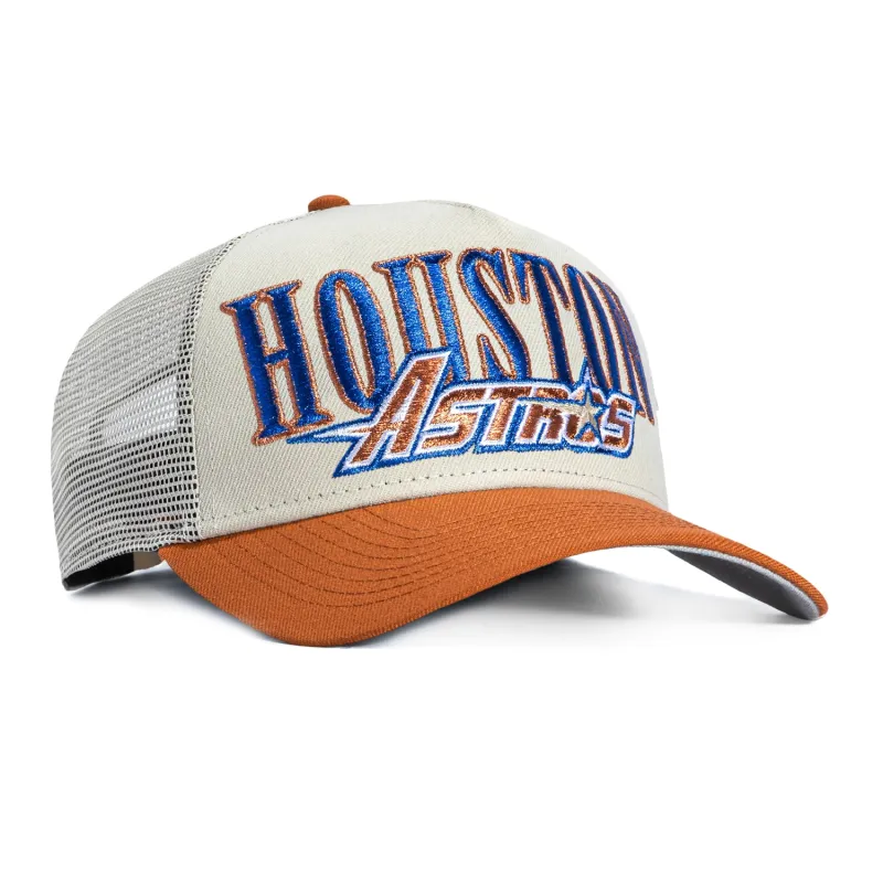New Era 9Forty A-Frame Houston Astros Snapback Trucker Logo Hat - Stone, Brown made by New Era
