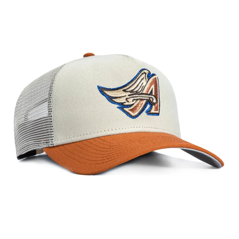 New Era 9Forty A-Frame Los Angeles Angels Snapback Trucker Hat - Stone, Brown sold by Hat Club