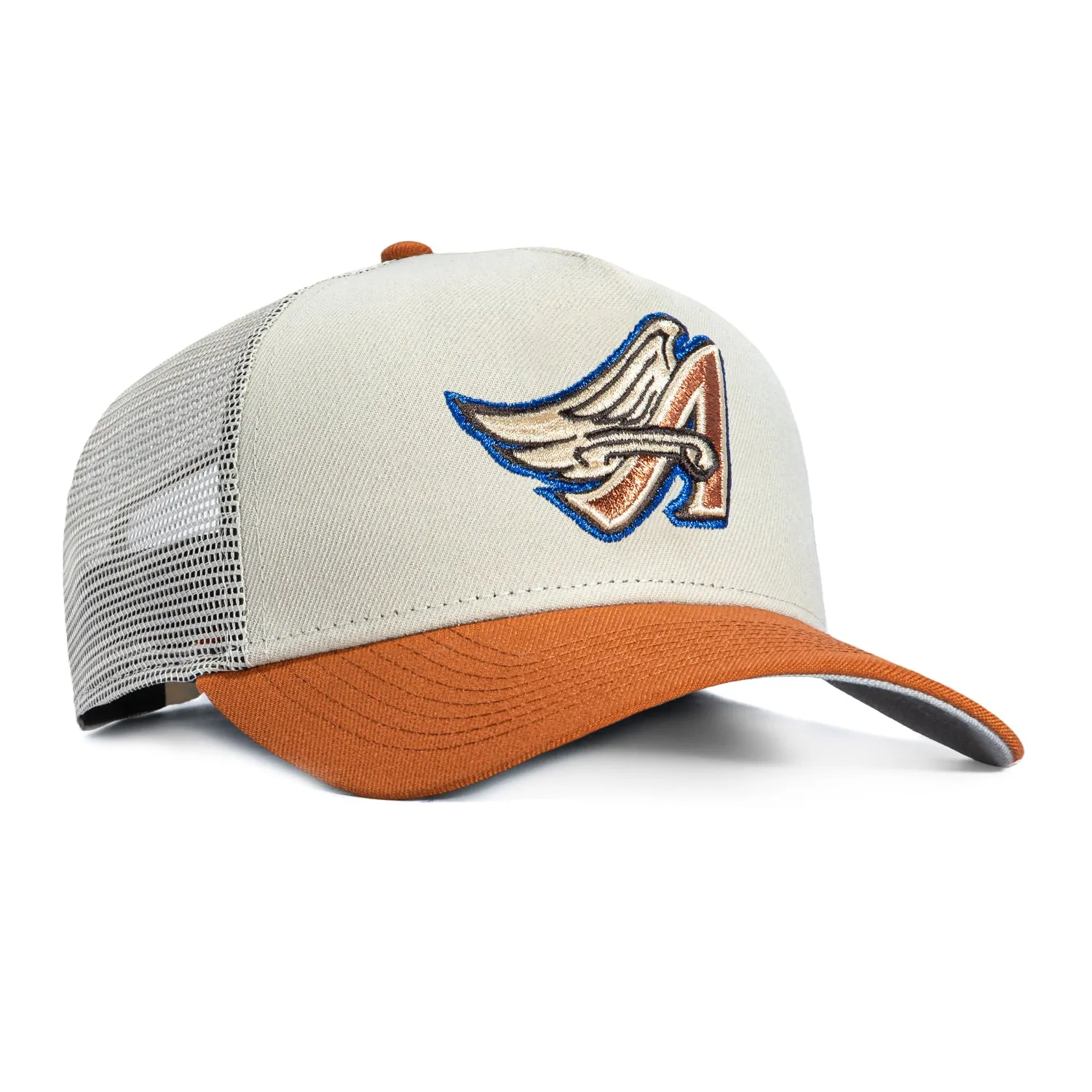New Era 9Forty A-Frame Los Angeles Angels Snapback Trucker Hat - Stone, Brown sold by Hat Club