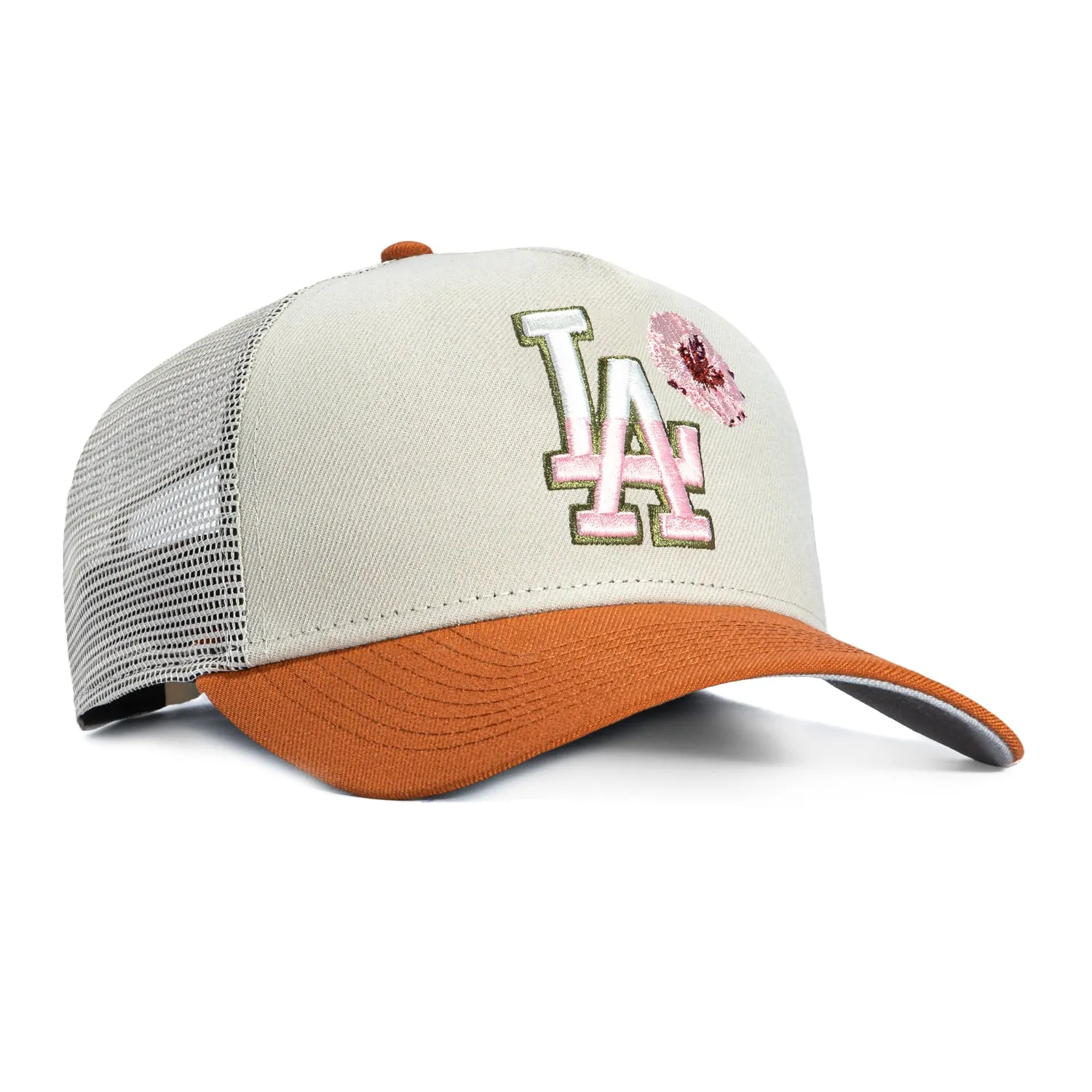 New Era 9Forty A-Frame Los Angeles Dodgers Snapback Trucker Sharon Hat - Stone, Brown sold by Hat Club