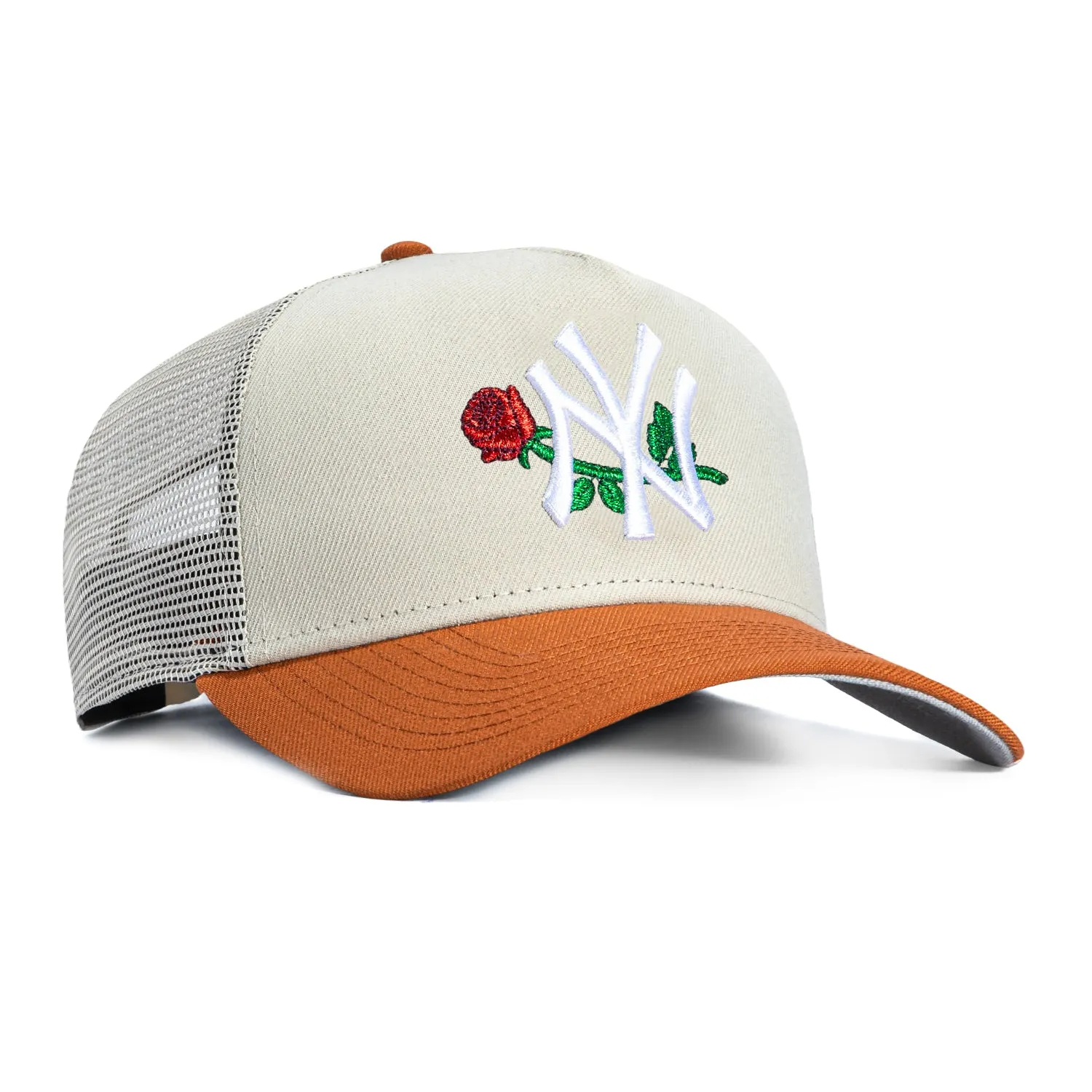 New Era 9Forty A-Frame New York Yankees Snapback Trucker Rose Hat - Stone, Brown sold by Hat Club