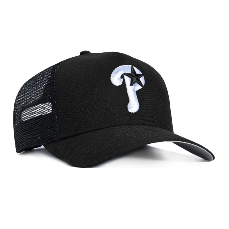 New Era 9Forty A-Frame Philadelphia Phillies Alternate Trucker Snapback Hat - Black, White sold by Hat Club
