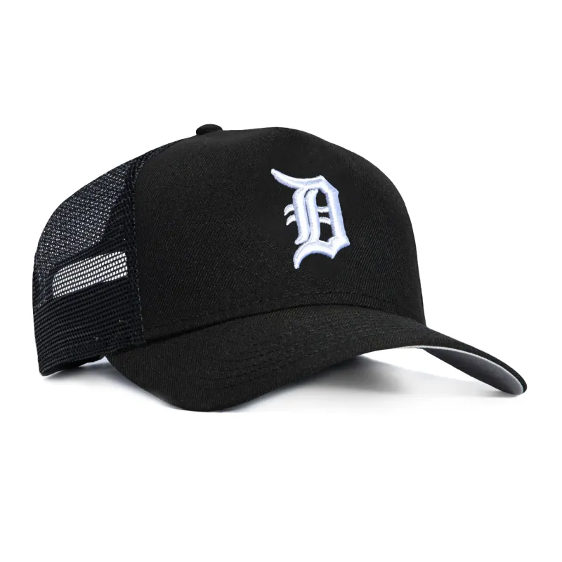 New Era 9Forty A-Frame Detroit Tigers Trucker Snapback Hat - Black, White sold by Hat Club