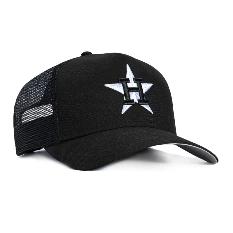 New Era 9Forty A-Frame Houston Astros Trucker Snapback Hat - Black, White sold by Hat Club