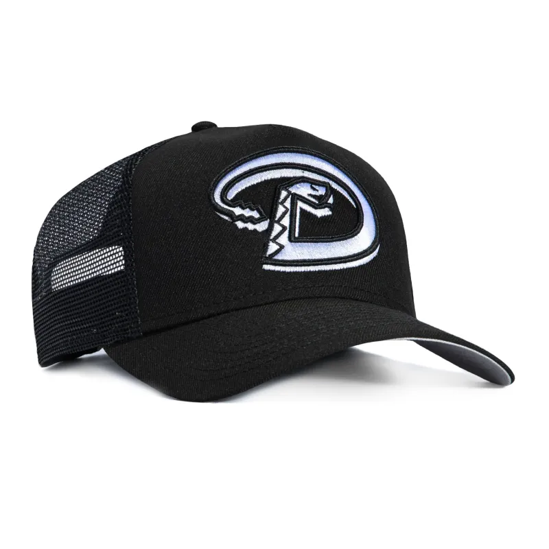 New Era 9Forty A-Frame Arizona Diamondbacks D Trucker Snapback Hat - Black, White sold by Hat Club