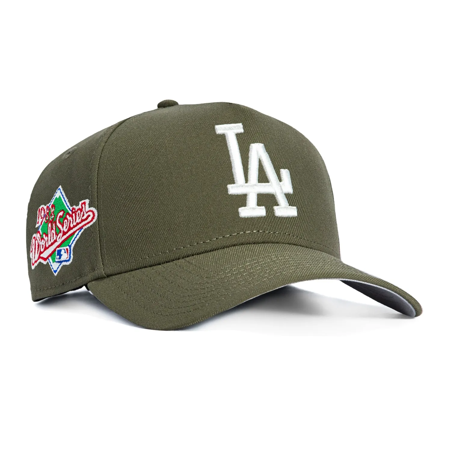New Era 9Forty A-Frame Los Angeles Dodgers 1988 World Series Patch Snapback Hat - Olive, Ivory sold by Hat Club