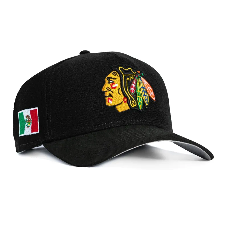 New Era 9Forty A-Frame Chicago Blackhawks Mexico Flag Patch Snapback Hat - Black sold by Hat Club