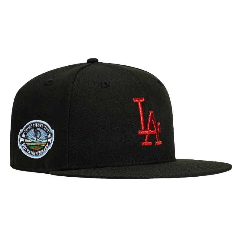 New Era 59Fifty Candy Apple Los Angeles Dodgers 50th Anniversary Stadium Patch Hat - Black, Red sold by Hat Club