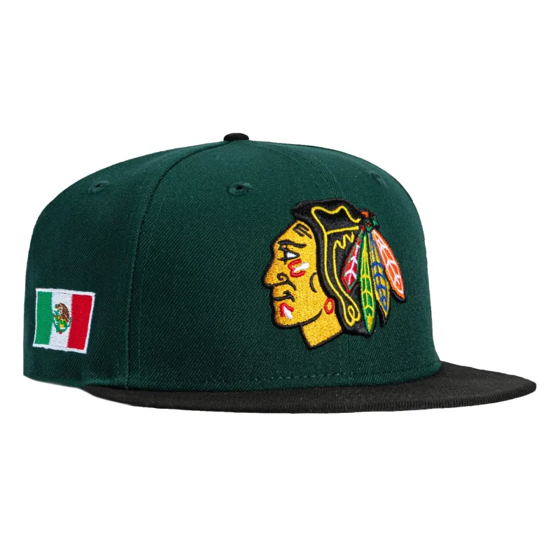 New Era 59Fifty Chicago Blackhawks Mexico Flag Patch Hat - Green, Black sold by Hat Club