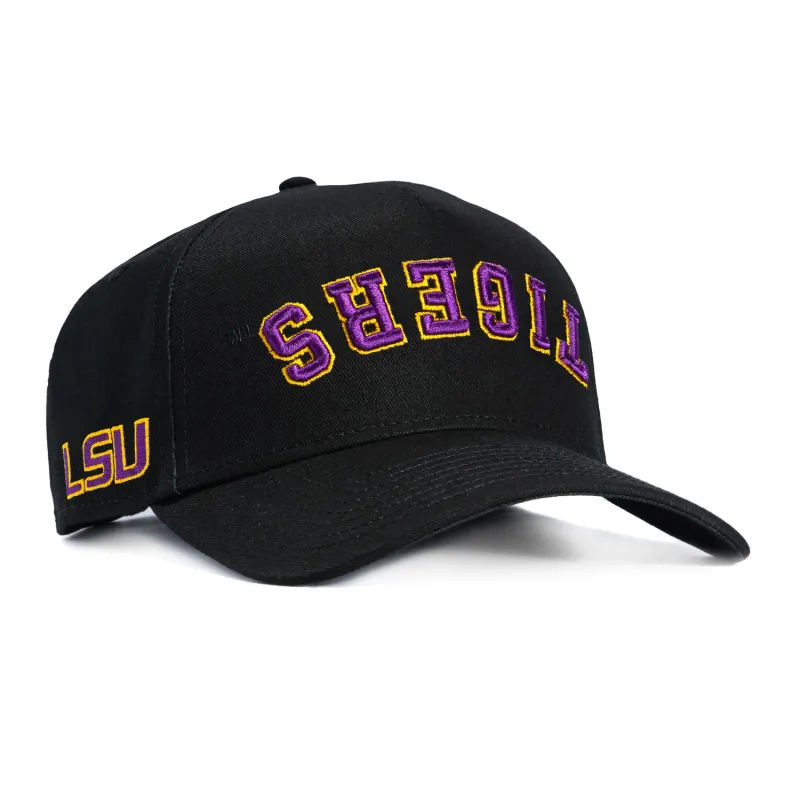 No Rivals LSU Tigers Logo Patch Upside Down Arch Snapback Hat - Black made by Hat Club