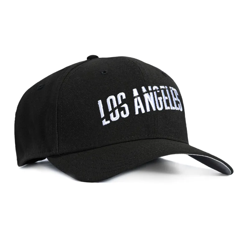 New Era 39Thirty Los Angeles Dodgers Script Stretch Fitted Hat - Black, White made by New Era