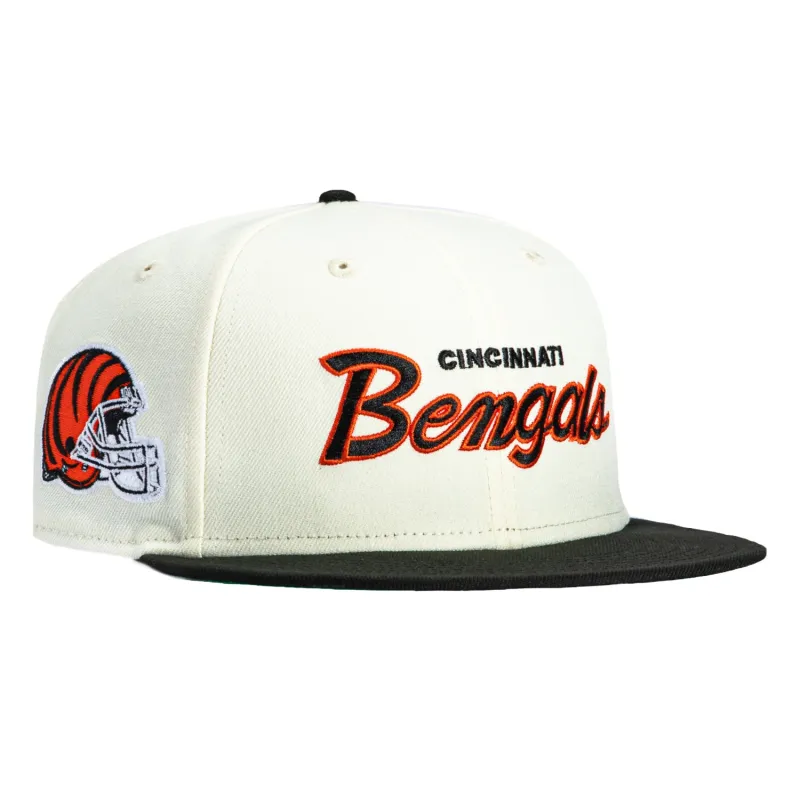 New Era 59Fifty Cincinnati Bengals Helmet Patch Script Hat - White, Black sold by Hat Club