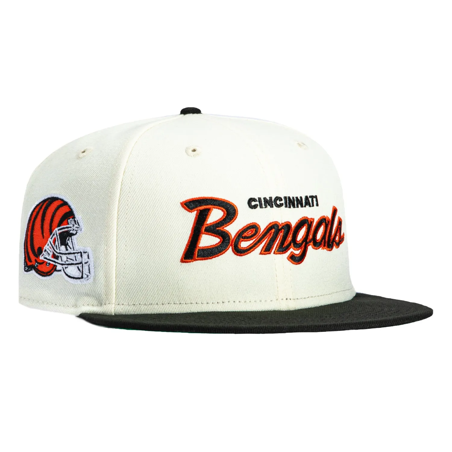 New Era 59Fifty Cincinnati Bengals Helmet Patch Script Hat - White, Black sold by Hat Club