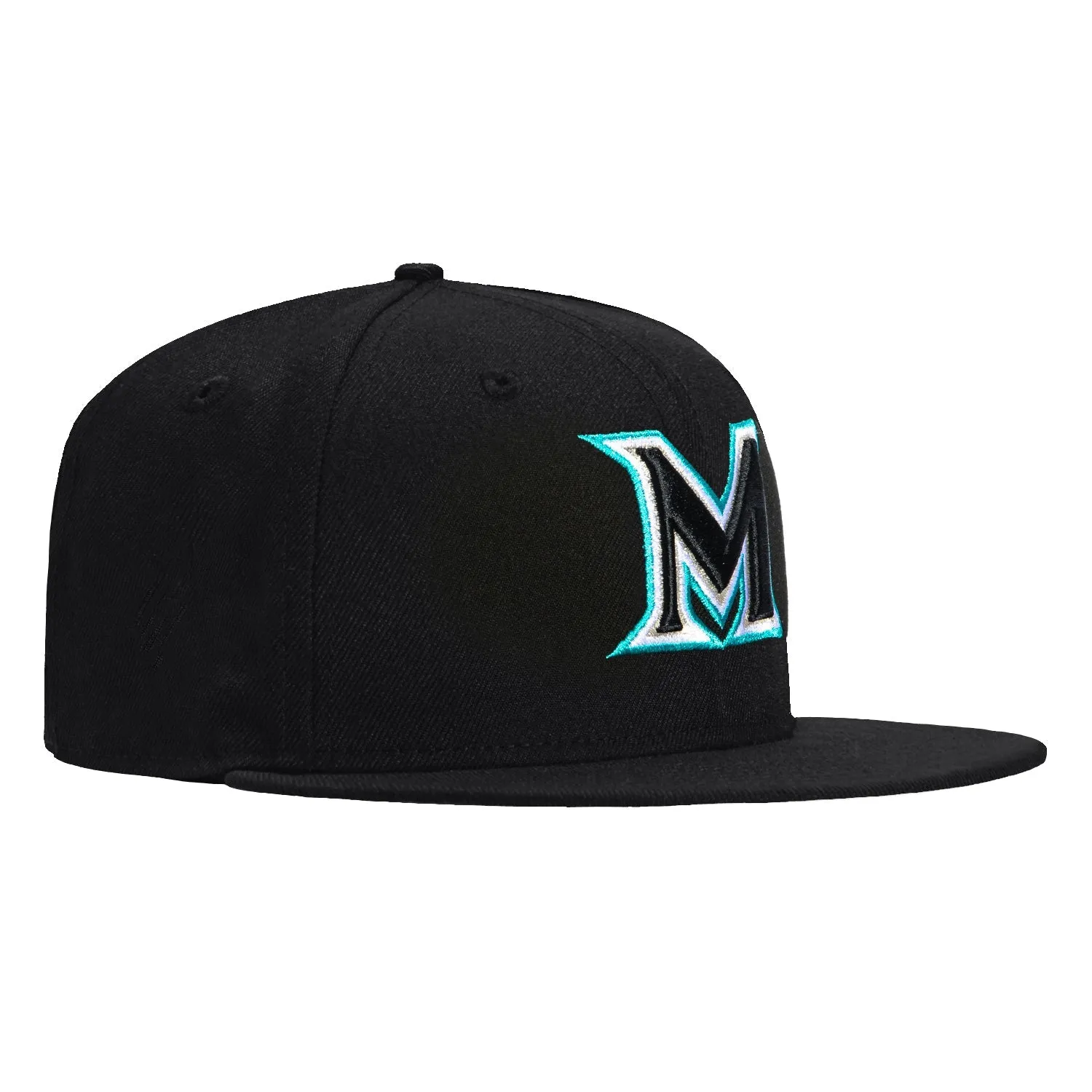 New Era 59Fifty Miami Marlins 2025 City Connect M Hat - Black, Teal, Metallic Silver sold by Hat Club