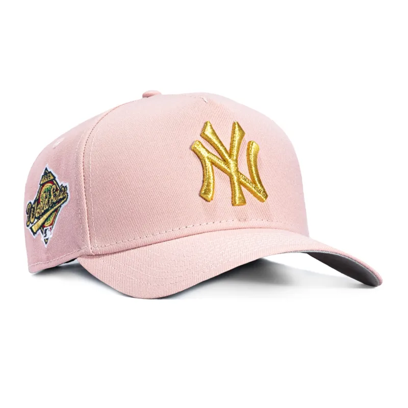 New Era 9Forty A-Frame New York Yankees 1996 World Series Patch Snapback Hat - Pink, Metallic Gold made by New Era