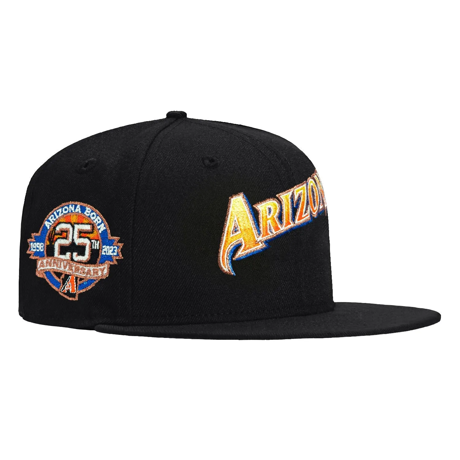New Era 59Fifty Arizona Diamondbacks 25th Anniversary Patch Gradient Script Hat - Black, Light Orange, Royal sold by Hat Club