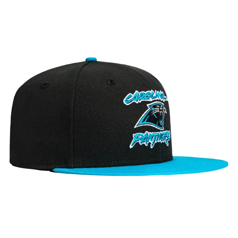 New Era 59Fifty Carolina Panthers 1995 Word Logo Hat - Black, Neon Blue sold by Hat Club