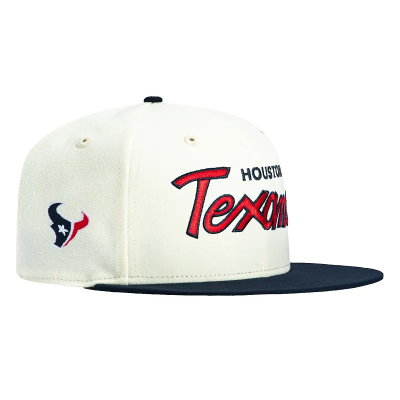 New Era 59Fifty Houston Texans Logo Patch Script Hat - White, Navy sold by Hat Club