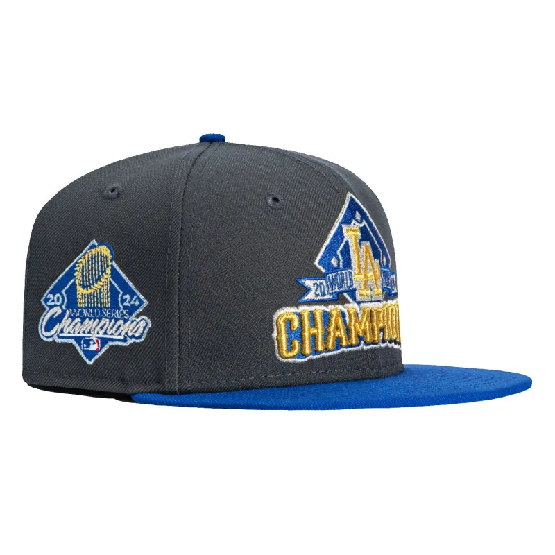 New Era 59Fifty Los Angeles Dodgers 2024 World Series Champs Patch 2024 World Series Champions Logo Hat - Graphite, Royal sold by Hat Club