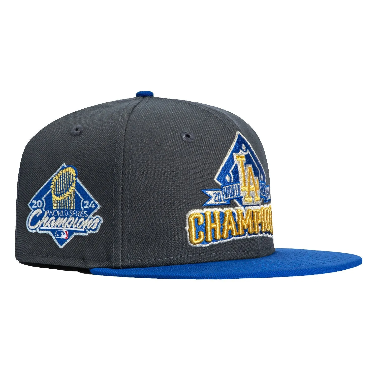 New Era 59Fifty Los Angeles Dodgers 2024 World Series Champs Patch 2024 World Series Champions Logo Hat - Graphite, Royal sold by Hat Club