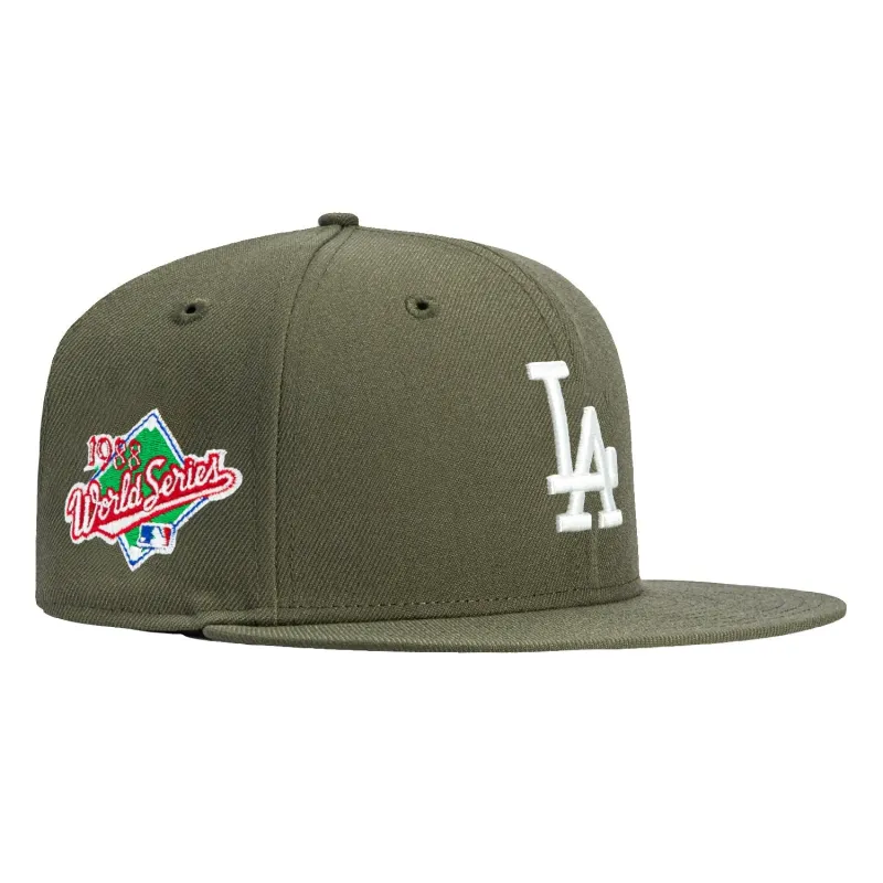 New Era 59Fifty Los Angeles Dodgers 1988 World Series Patch Hat - Olive, Ivory sold by Hat Club