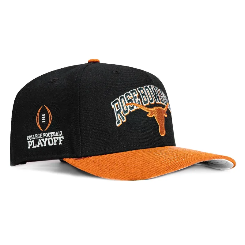 New Era 9Seventy Texas Longhorns College Football Playoff Patch Rose Bowl Game Stretch-Snapback Hat - Black, Burnt Orange made by New Era
