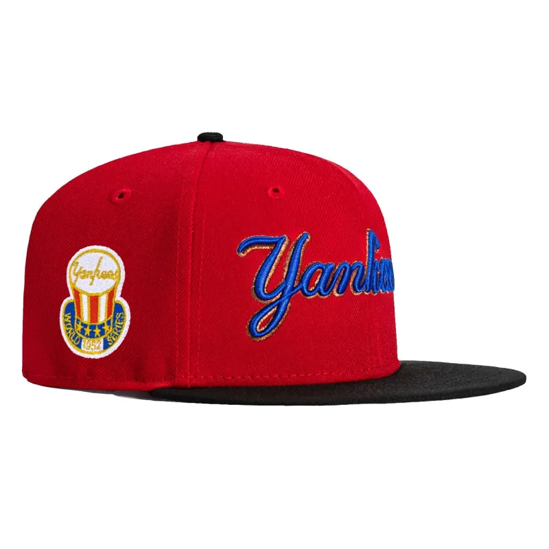 New Era 59Fifty Amusement Park New York Yankees 1952 World Series Patch Script Hat - Red, Black sold by Hat Club
