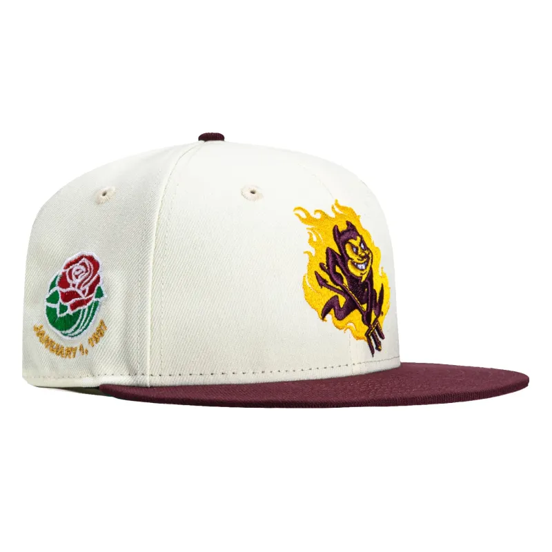 New Era 59Fifty Arizona State Sun Devils 1987 Rose Bowl Patch Sparky Hat - White, Maroon made by New Era