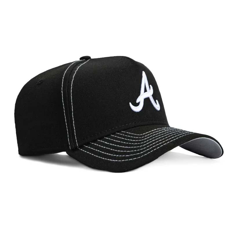 New Era 9Forty A-Frame Contrast Stitch Atlanta Braves Snapback Hat - Black, White sold by Hat Club