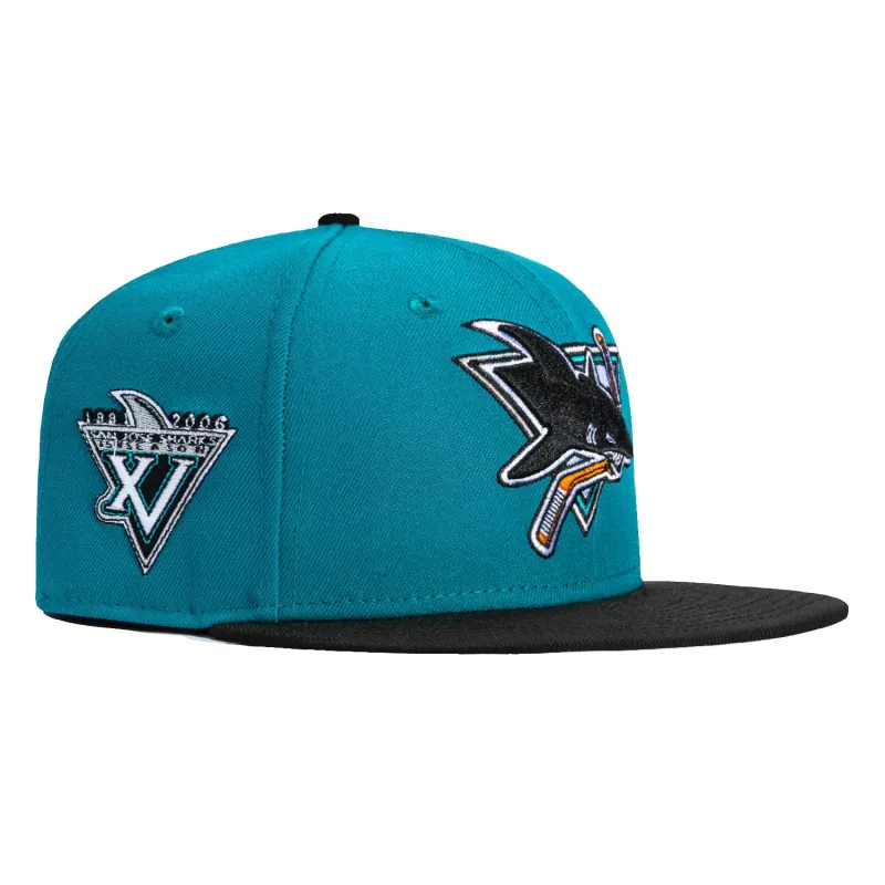 New Era 59Fifty San Jose Sharks 15th Anniversary Patch 1991 Hat - Teal, Black sold by Hat Club