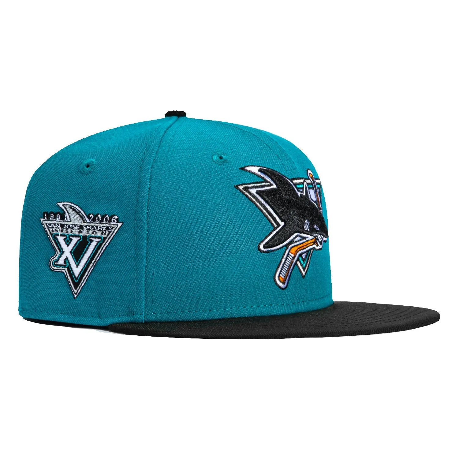New Era 59Fifty San Jose Sharks 15th Anniversary Patch 1991 Hat - Teal, Black sold by Hat Club