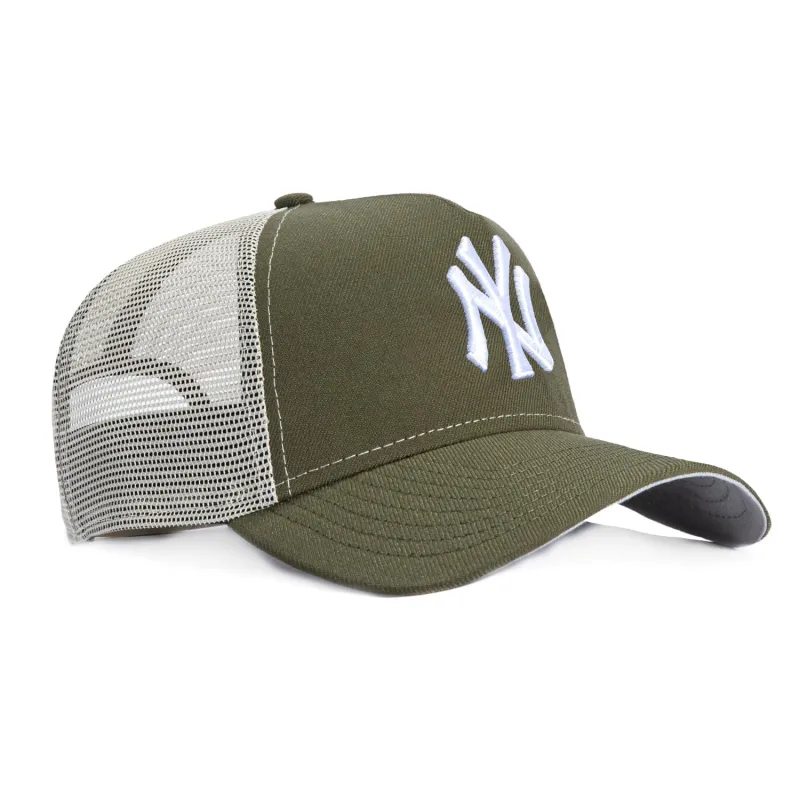 New Era 9Forty A-Frame New York Yankees Snapback Trucker Hat - Olive, Stone made by New Era